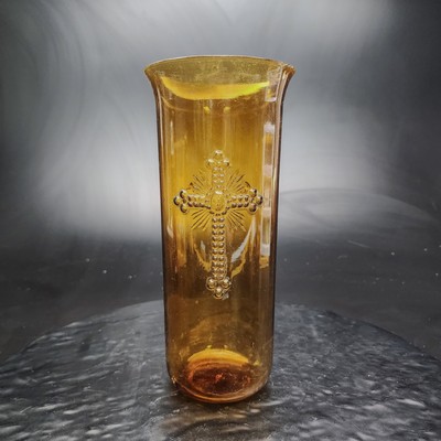 Grave Memorial Candle Holder Amber Glass Vigil Cemetery Funeral Remembrance