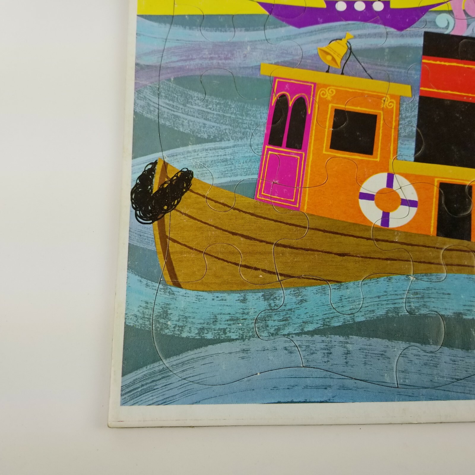 Vintage 1969 Merrigold Press Frame Tray Puzzle Tugboat Boat Water Sun Sailboat