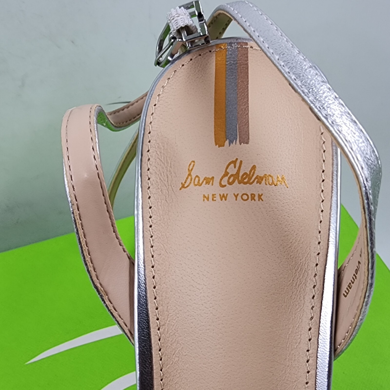 Sam Edelman Kia Ankle Strap High Heel Sandals Women's 9.5 Silver Buckle Closure - Picture 5 of 12
