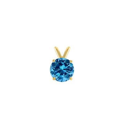 Pre-owned Shine Brite With A Diamond 1.25 Ct Round Cut Blue Solid 14k Yellow Gold Solitaire Pendant 18" Necklace