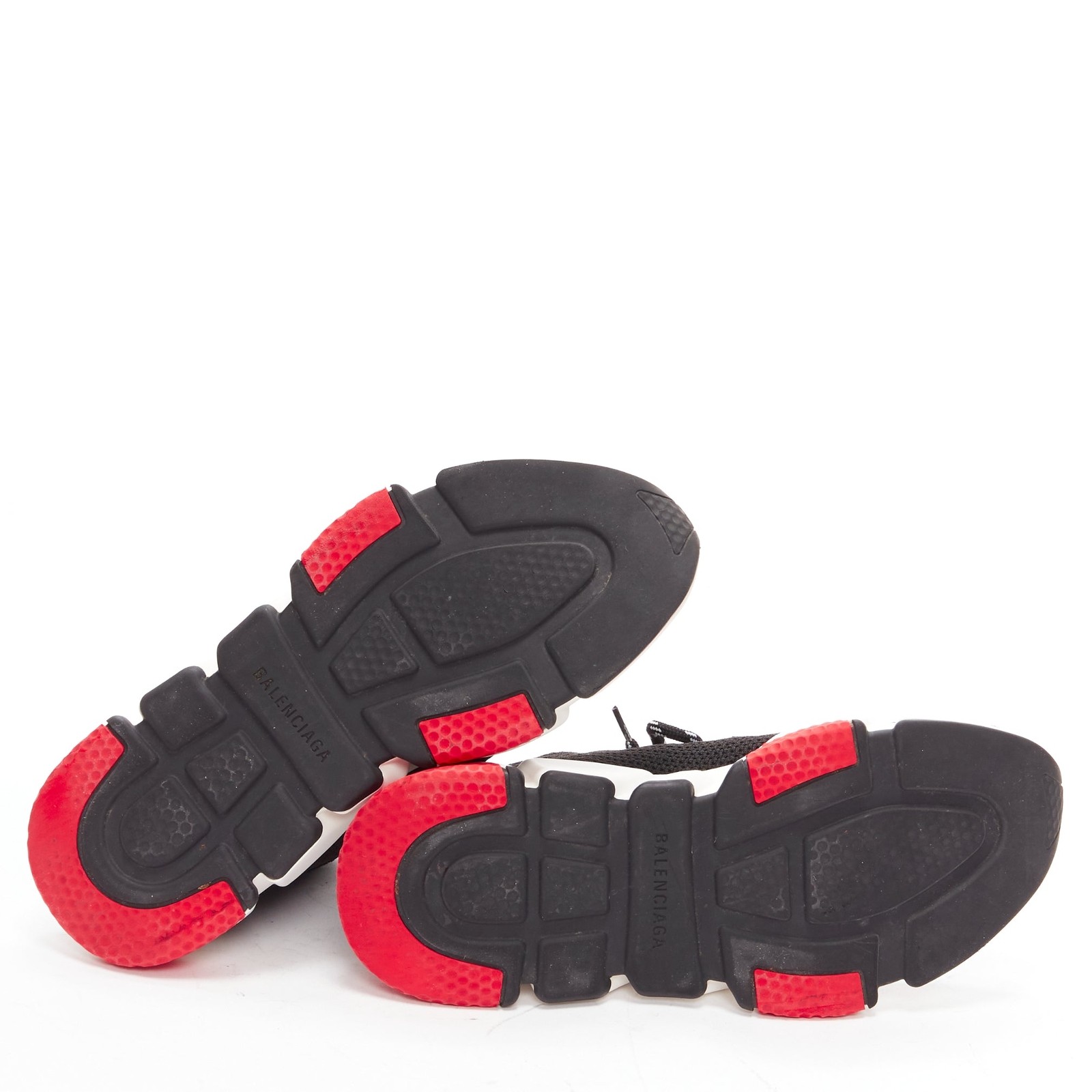 BALENCIAGA Speed black white red logo laced sock sneakers