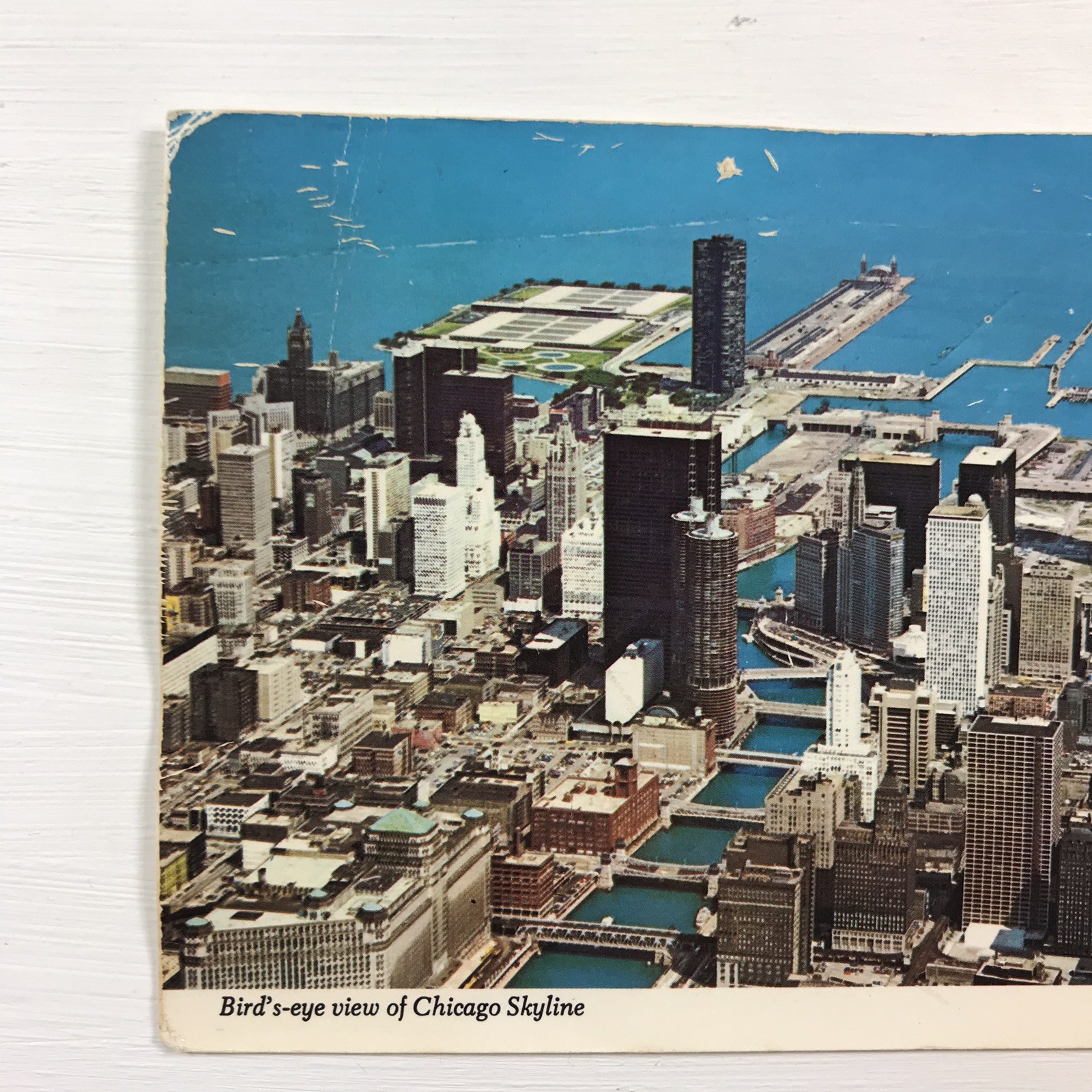 C. 1970s Birds Eye View Chicago Illinois Bridge Street River Building Postcard