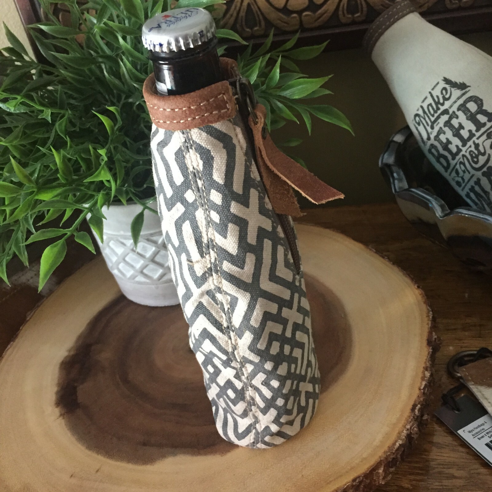 Beer Koozie Bottle Holder Canvas New with tags BOHO Gift Trendy Booze