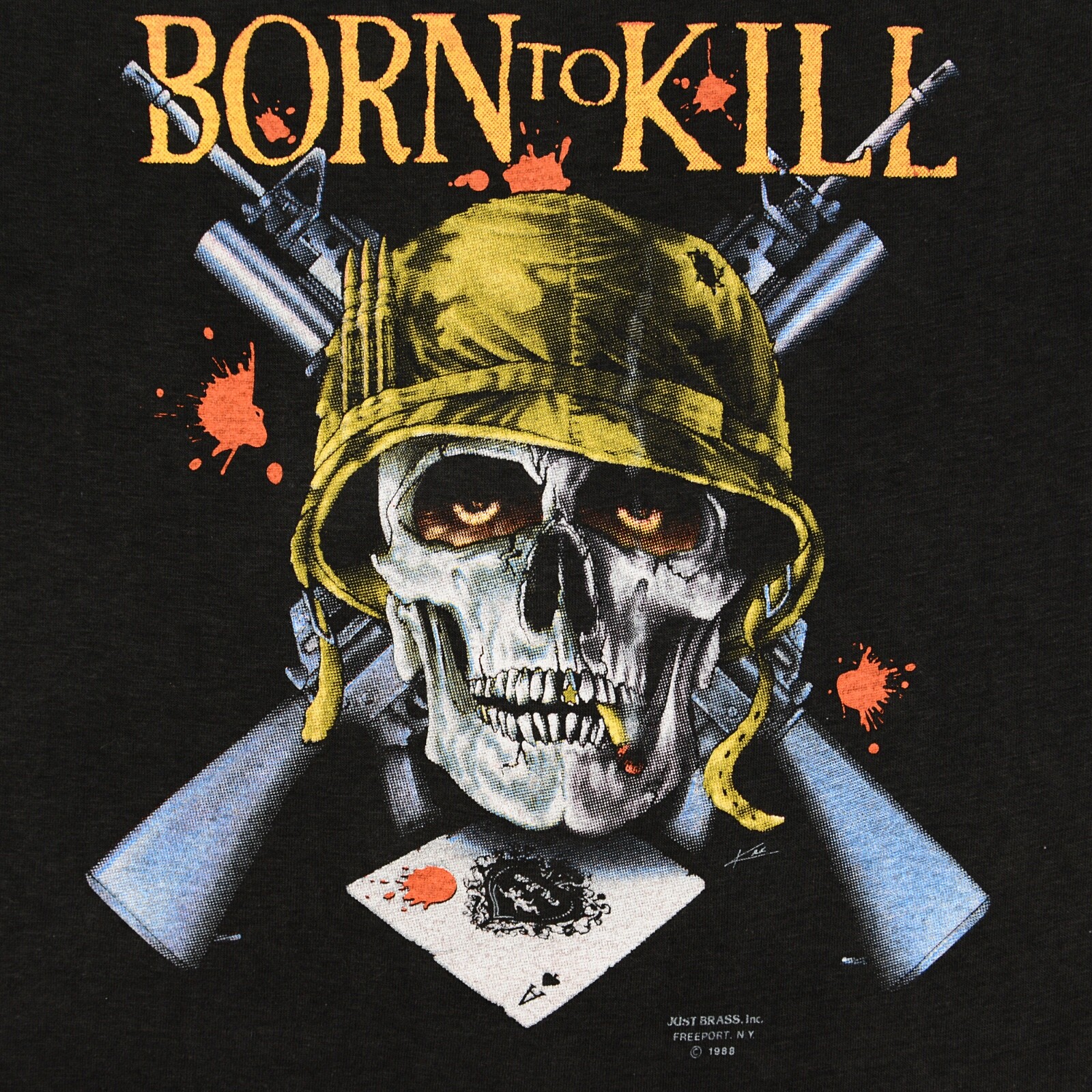 1988 3DEMBLEM BORN TO KILL Tシャツ vintage 3D Emblem Vintage Born to Kill 1988 Freeport NY Skull Biker