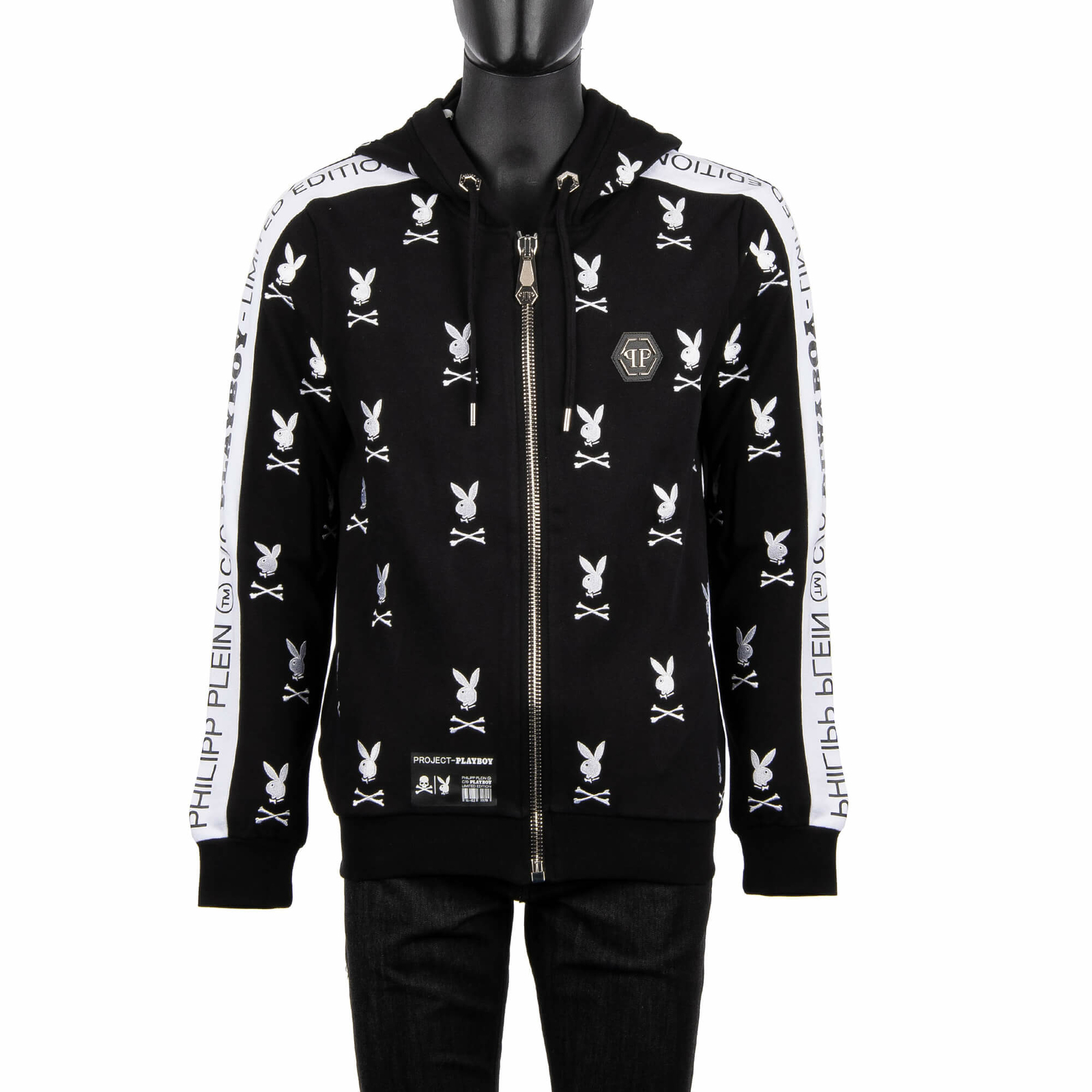 

PHILIPP PLEIN PLAYBOY Толстовка с вышивкой логотипа, куртка с капюшоном, черный, белый цвет 08395