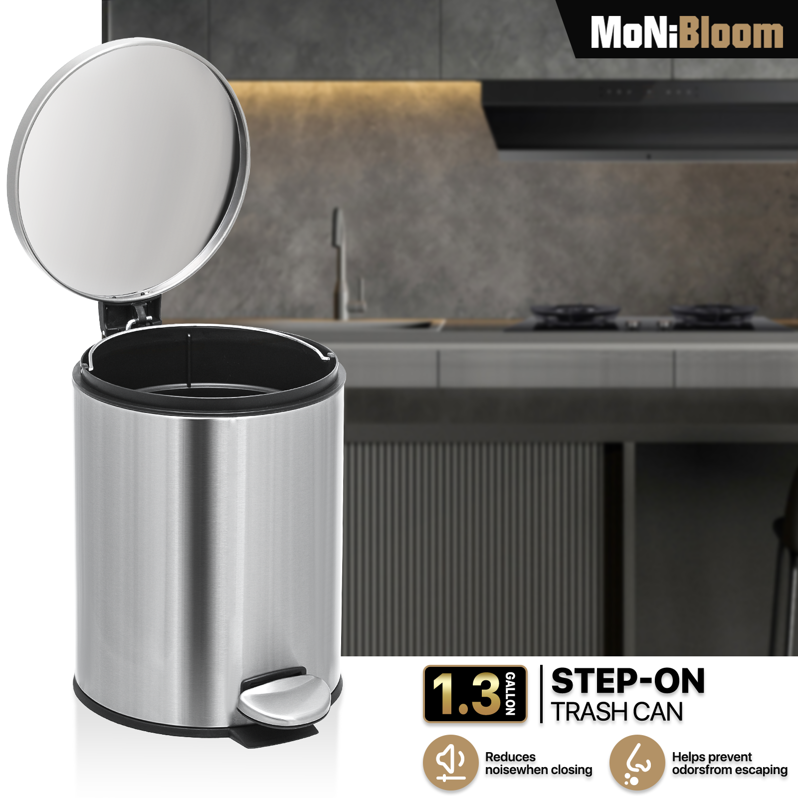 Office Stainless Steel 5l Cylinder Step On Trash Can