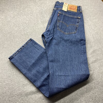 Levis 505 Jeans Mens 36x34 Regular Fit 5 Pocket Straight Leg Medium Wash Red Tab
