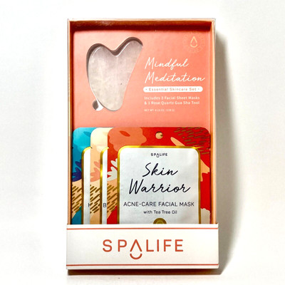 Spa Life Mindful Meditation Essential Facial Masks + Gua Sha Tool - Great Gift