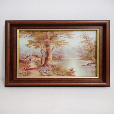 Irene Cafieri Vintage Oil Painting Canvas Framed Signed Landscape Scene 13x11 In