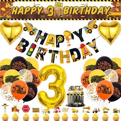 Excavator 3rd Birthday Decoration Set Construction Balloons Boy Party Banner kit