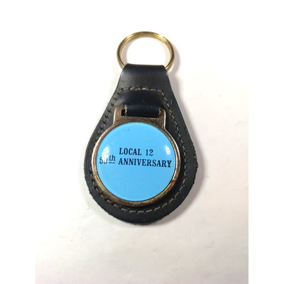 Local 12 50th Anniversary Key Fob Keychain Black Leather Blue Center