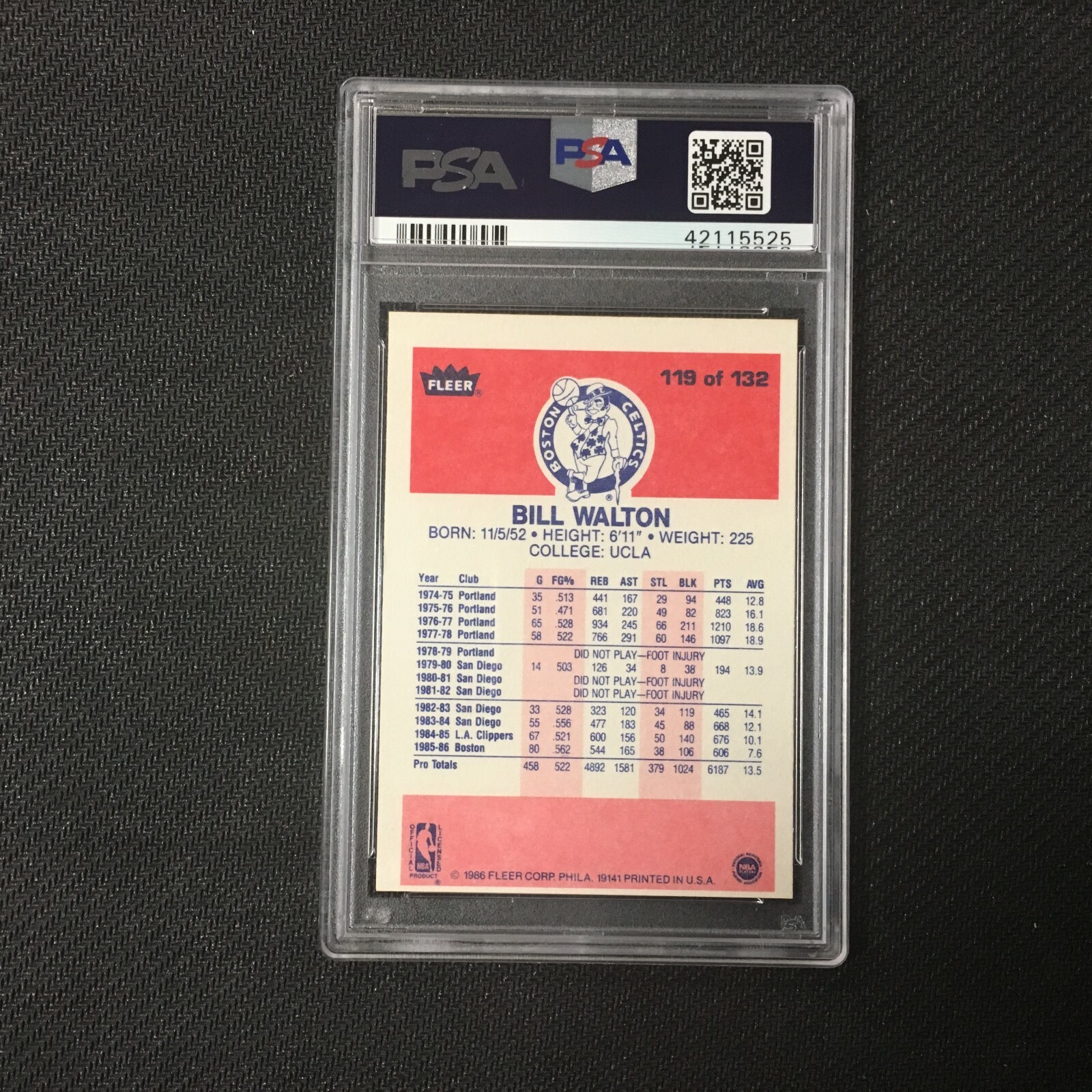 1986 Fleer Bill Walton PSA 5 EX