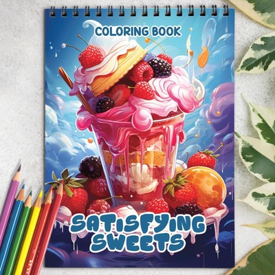 Satisfying Sweets Spiral Bound Coloring Book, array of satisfying sweets