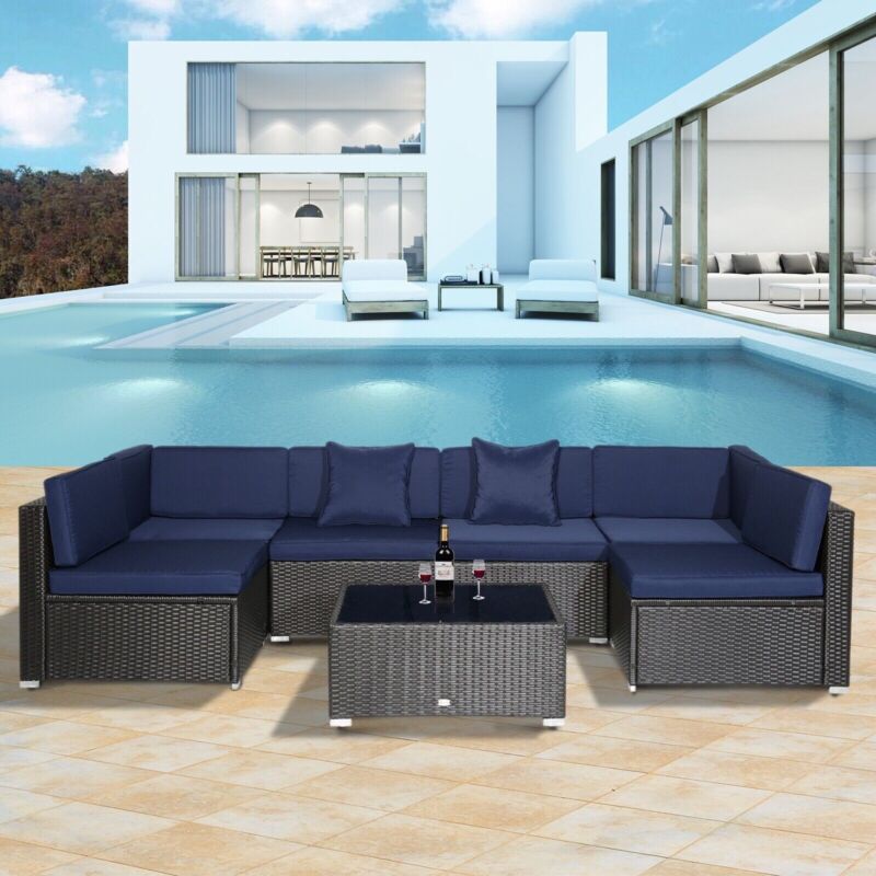 7pc Rattan Wicker Sofa Set Sectional Couch Cushioned Furniture Patio Outdoor (1)