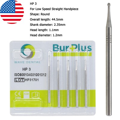 Wave Dental Carbide Burs Round HP 2 4 6 8 10 For Low Speed Straight Handpiece
