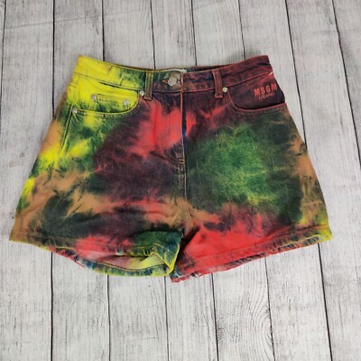 MSGM Denim Shorts Multicolor Tie Dye Black Size 40 Women's Medium Made In Italy