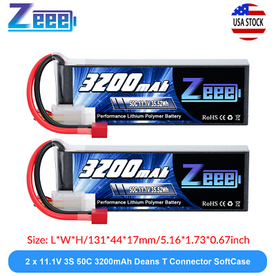 2x Zeee 3S Lipo Battery 3200mAh 50C 11.1V Deans for RC Car Helicopter Airplane