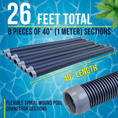 8 Piece Swimming Pool Vacuum Cleaner Hose Set, Blue & Gray 40" Flexible Sections