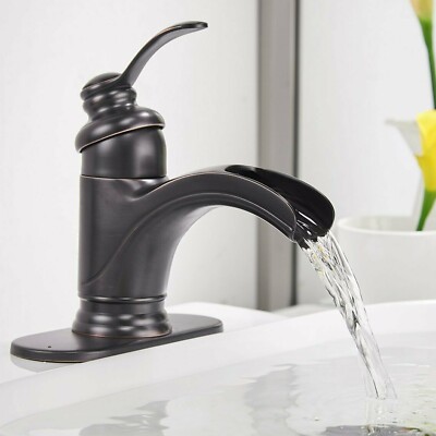 Oil Rubbed Bronze Bathroom Faucet Waterfall Single Handle Sink Mixer Tap w/Cover
