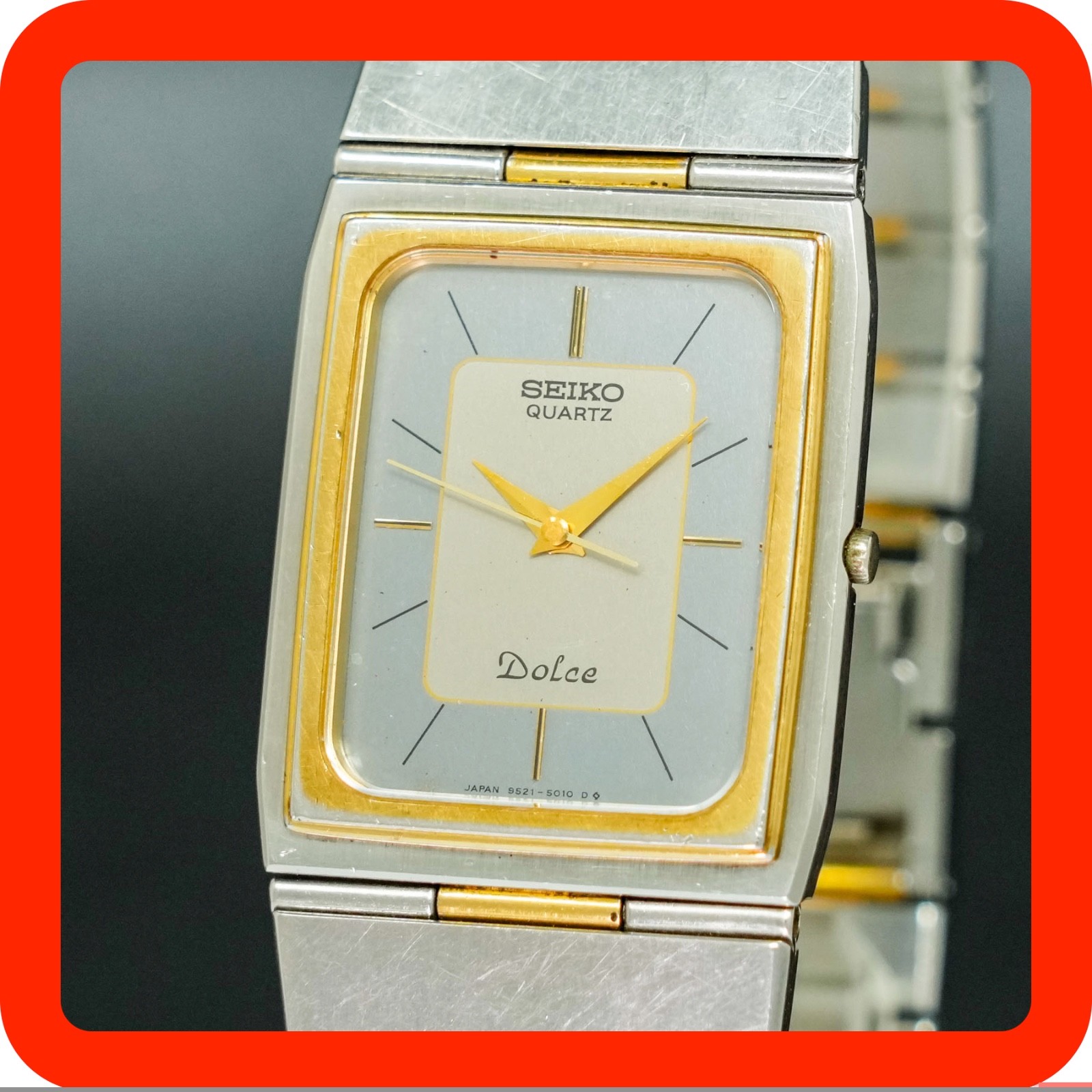 Vintage 1982 SEIKO Dolce 9521-5010 Gold Silver Square Thin Tank