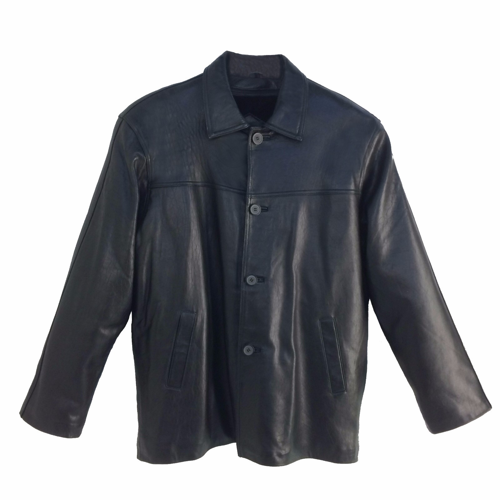 Pre-owned Intro 2984b , Vintage, Zip Out, Men's 4 Button Lambskin Leather 3/4 Coat/jacket In Black