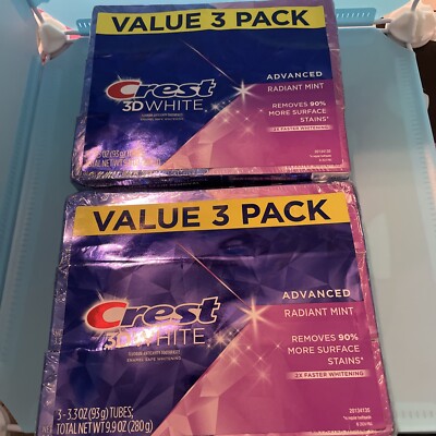 Crest 3D White Toothpaste, Advanced Radiant  Mint - 3.3Oz 2 Packs Of 3