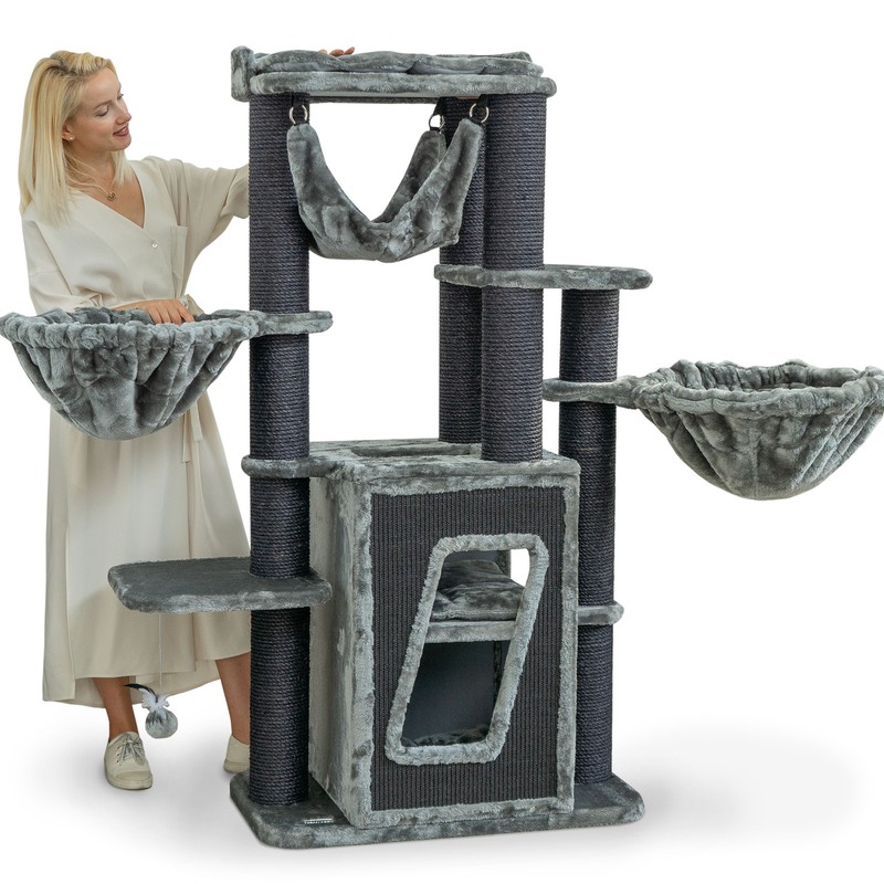 Happypet Kratzbaum Stabil Pepper 157 Cm Hoch Mit 2 Liegemulden, HÃ¤Ngematte