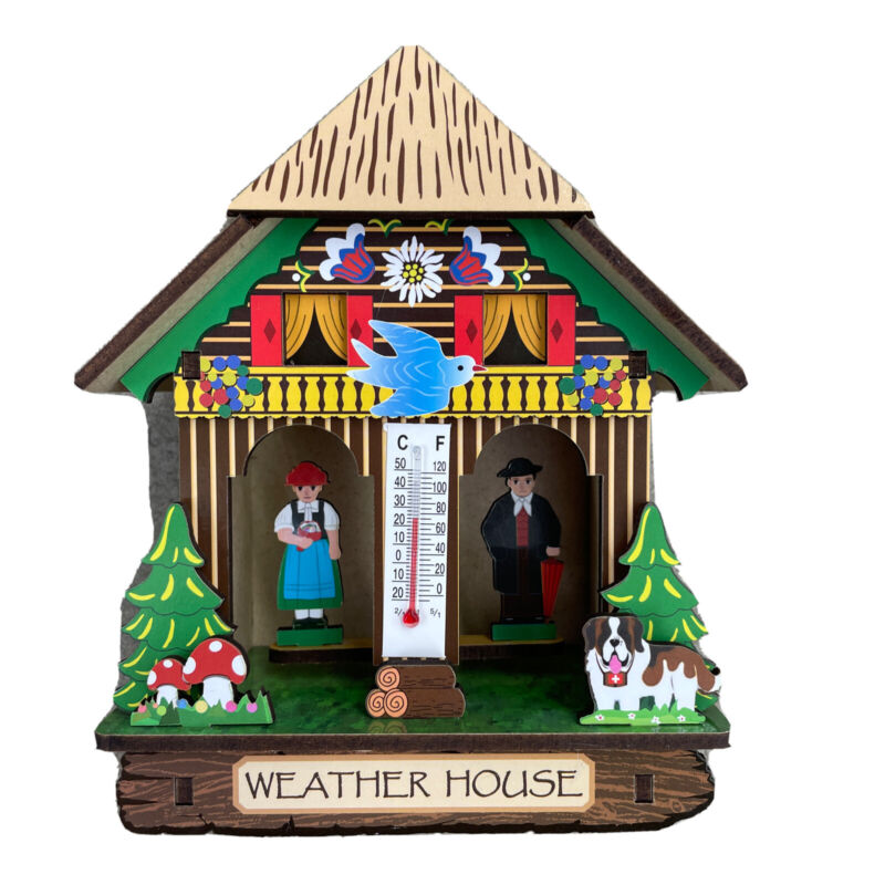 Weather house German Weather House with Black Forest Couple and Thermometer  