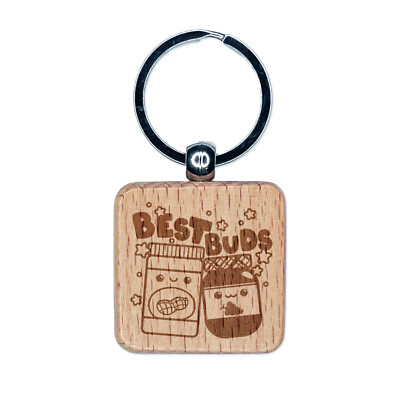 Peanut Butter and Jelly Best Buds Friends Engraved Wood Square Keychain