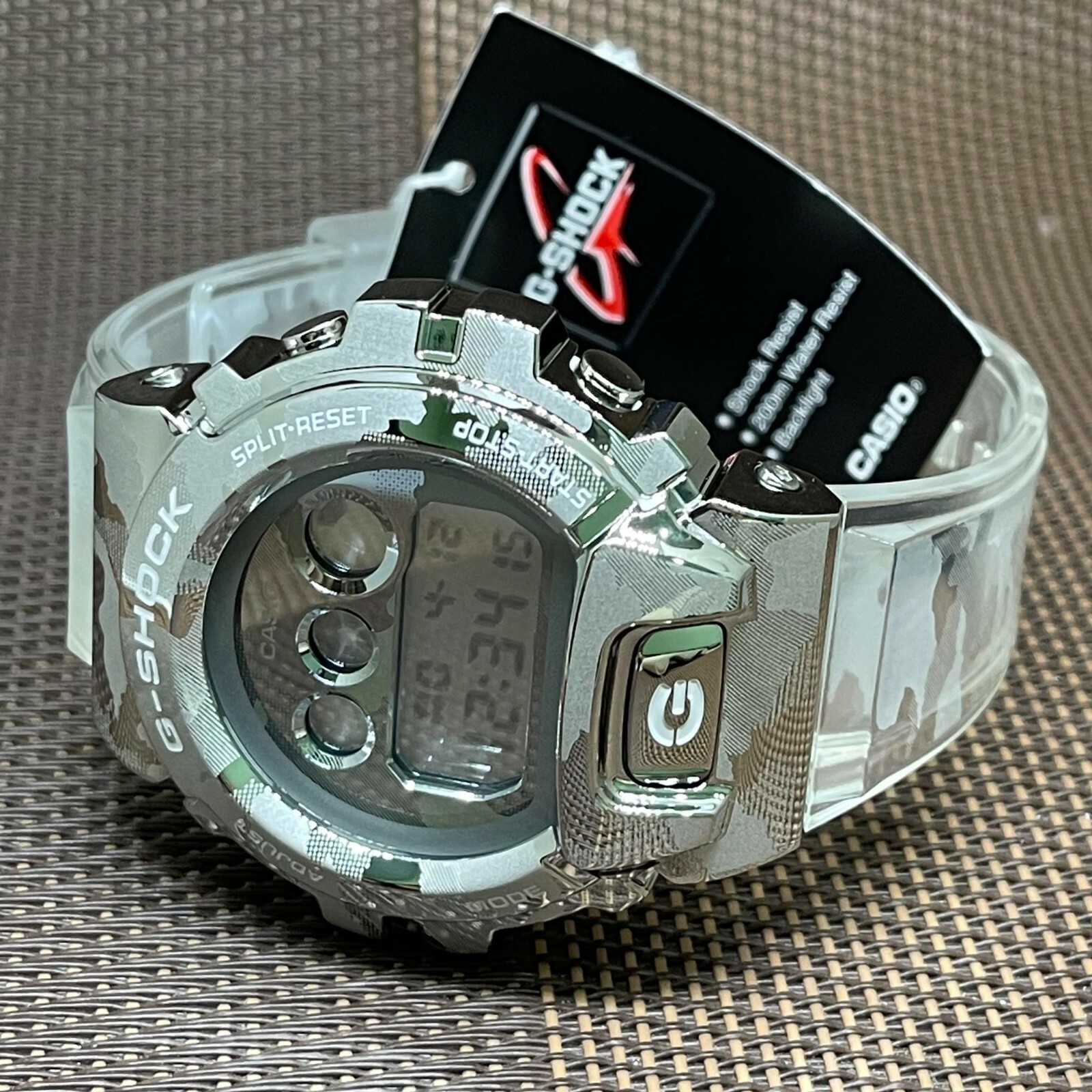 Pre-owned Casio G-shock Gm-6900scm-1d Camouflage Pattern Semi-transparent Band Men's Watch