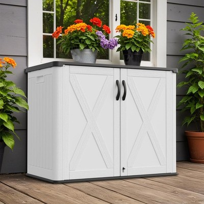 26 Cu Ft Outdoor Storage Box with Lockable Doors, Weather Resistant