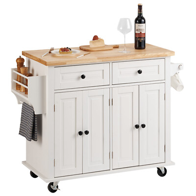VEVOR 35.4" Kitchen Trolley Island Rolling Storage Cabinet Cart w/ Drawer & Rack