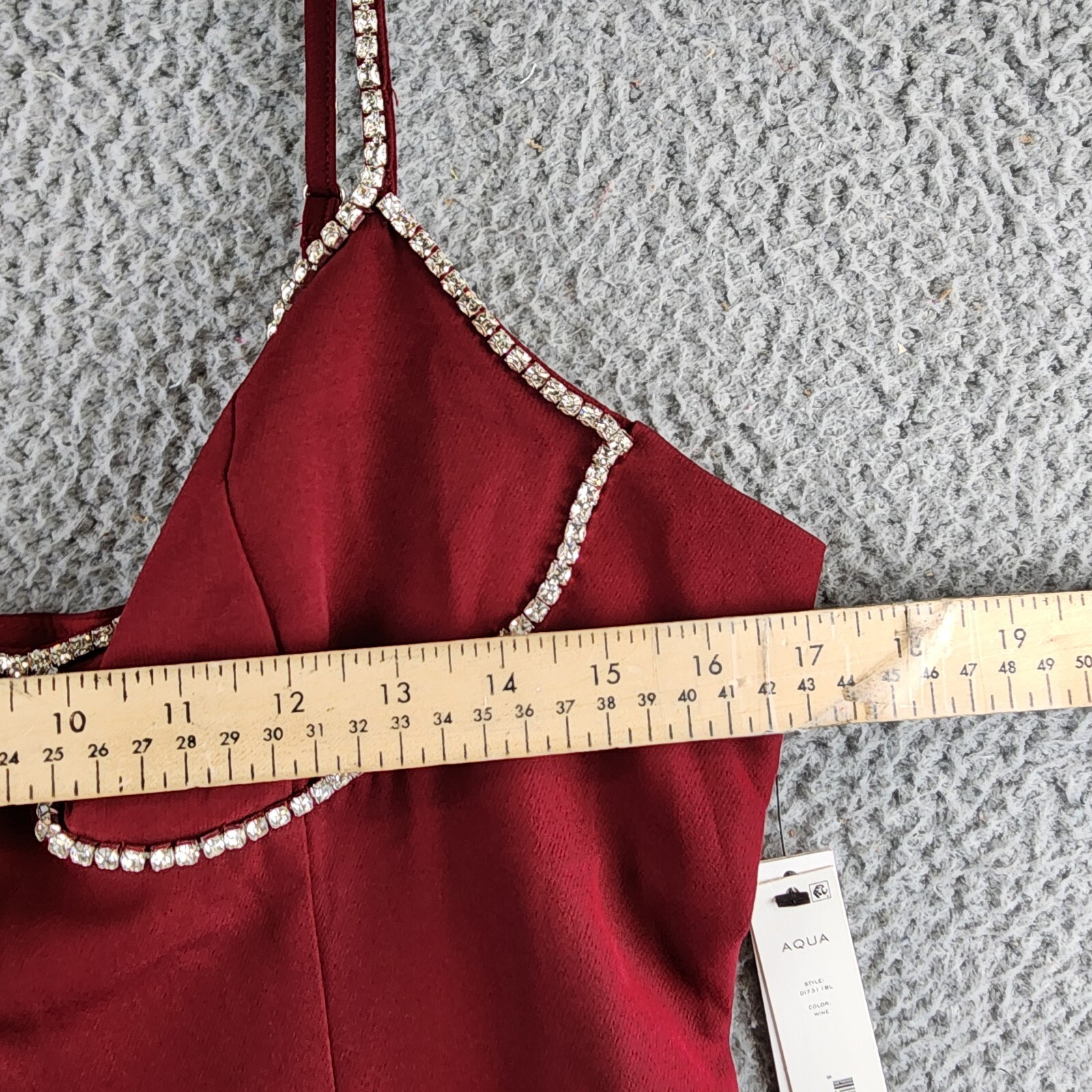 Aqua Crystal Trim Mini Dress Women's Large Wine Sweetheart Neck - Picture 10 of 14