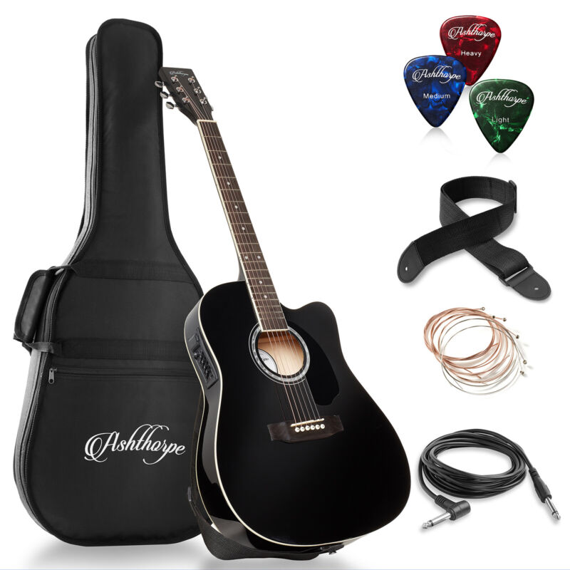 Full-Size Cutaway Thinline Acoustic-Electric Guitar with Gig Bag & EQ