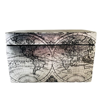 Storage Pot + Lid Ceramic World Map Silver Black Travel Wanderlust Travelling
