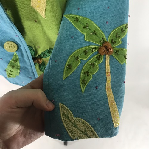 BALA BALA Womens 100% Silk Blazer Jacket Embroidered Palm Tree Tropical Sz M?