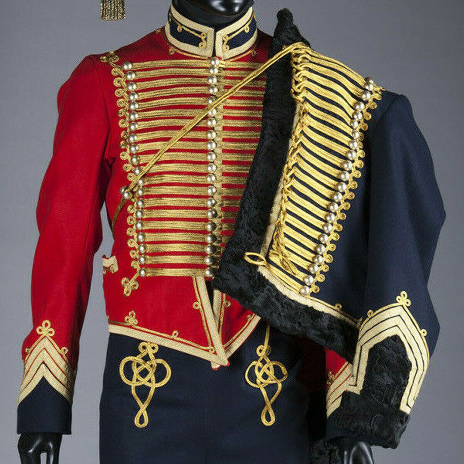 Pre-owned Handmade Men's Red, Black British Uniform 2021 Men Red, Black Uniform In Red And Black
