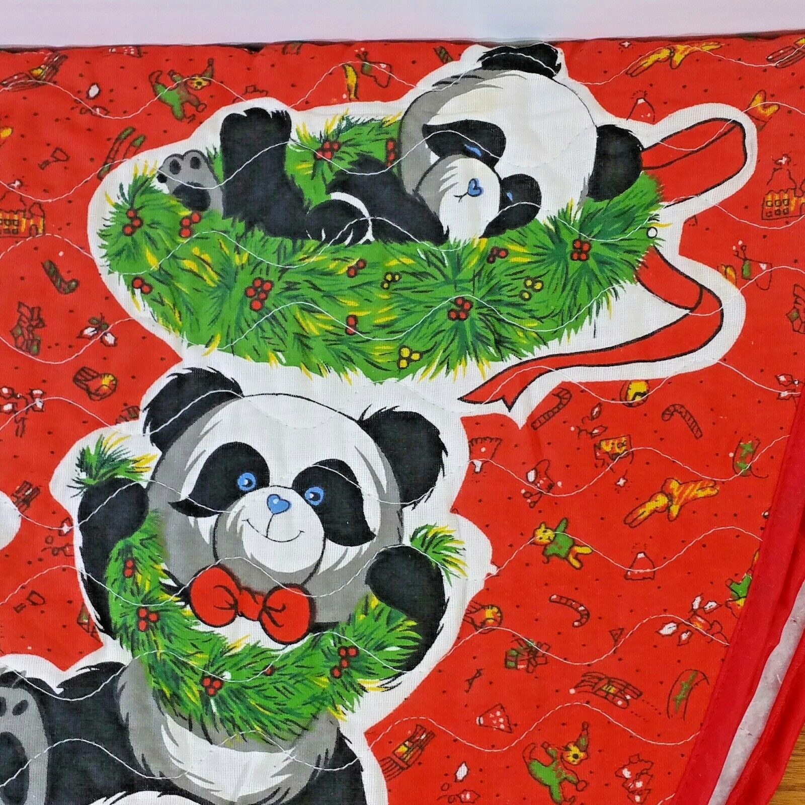 Vintage Quilted Panda Bear Christmas Tree Skirt 80s Christmas Around the World