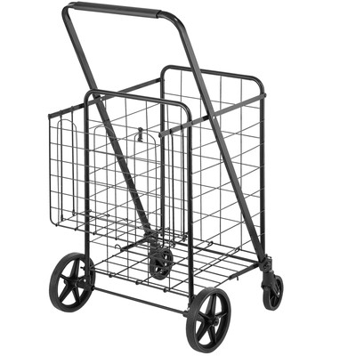 VEVOR Folding Shopping Cart Rolling Grocery Cart with Double Baskets 110 LBS