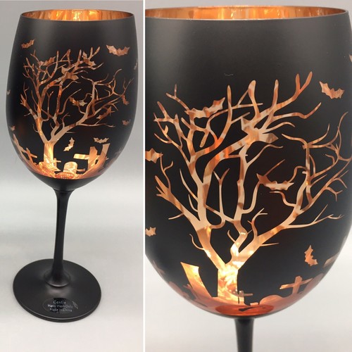 x2 Halloween Graveyard Bats Wine Glass Set Matte Black