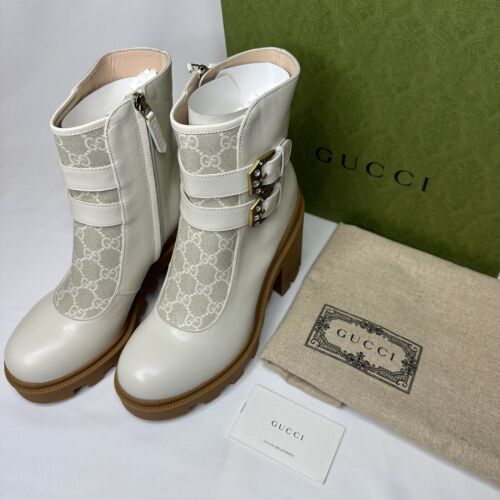 Gucci ホワイトキルティングブーツ NEW Gucci White Combat boots Kensington Napa leather Size