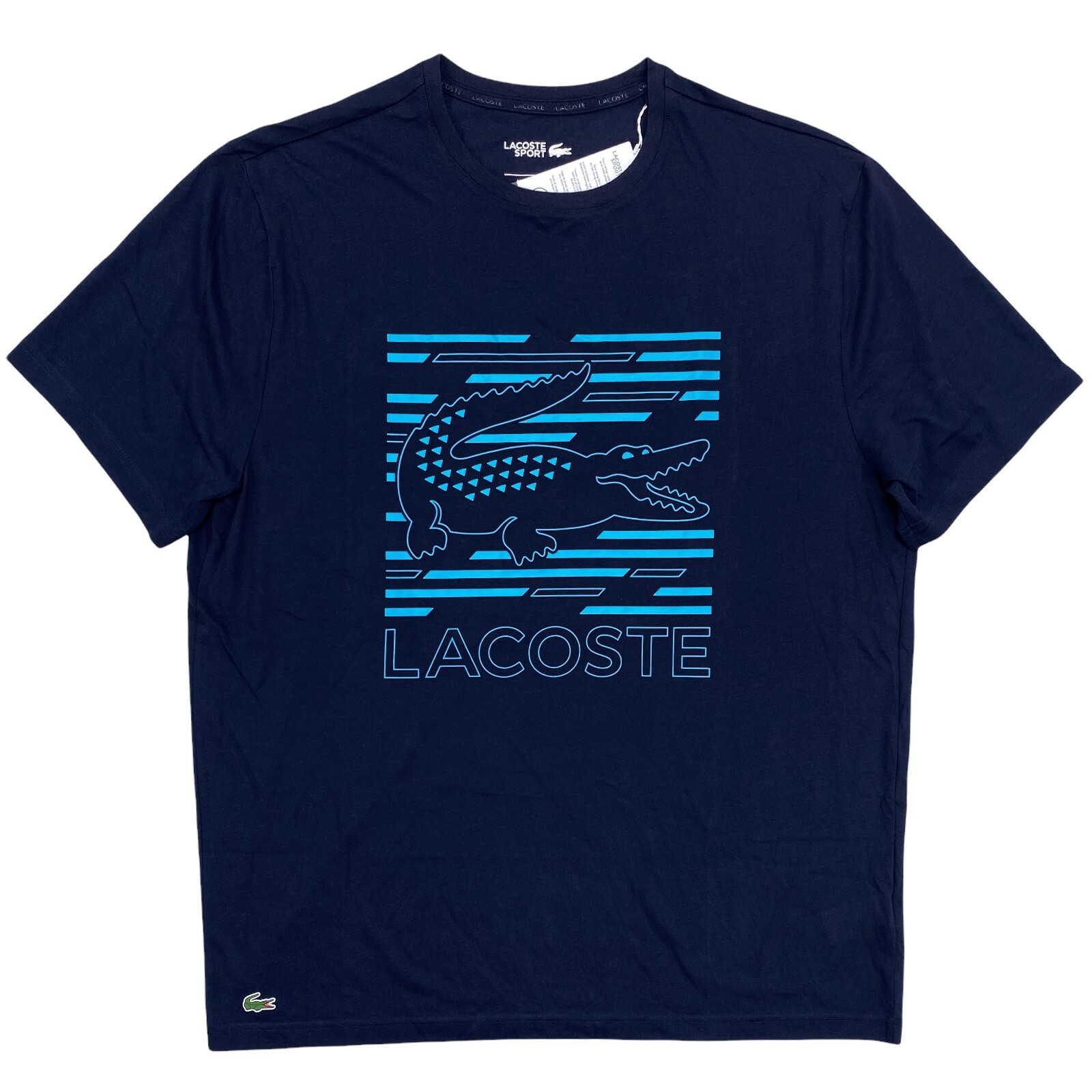 Мужская футболка с коротким рукавом с рисунком Lacoste Sport Big & Tall темно-синего цвета с крокодиловым логотипом