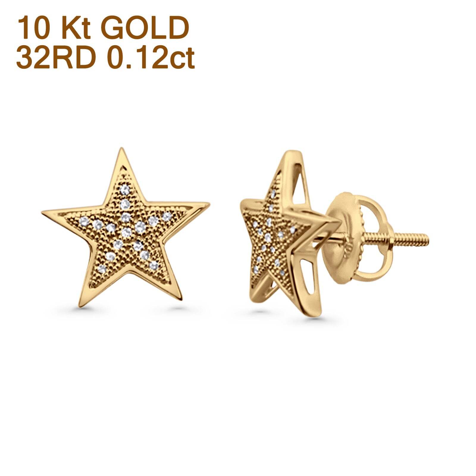 Numbering ♥ #7205_(10K Gold) Mini Star Stud Earrings Solid 10K Gold 12.4mm Star Shaped Round Diamond Stud