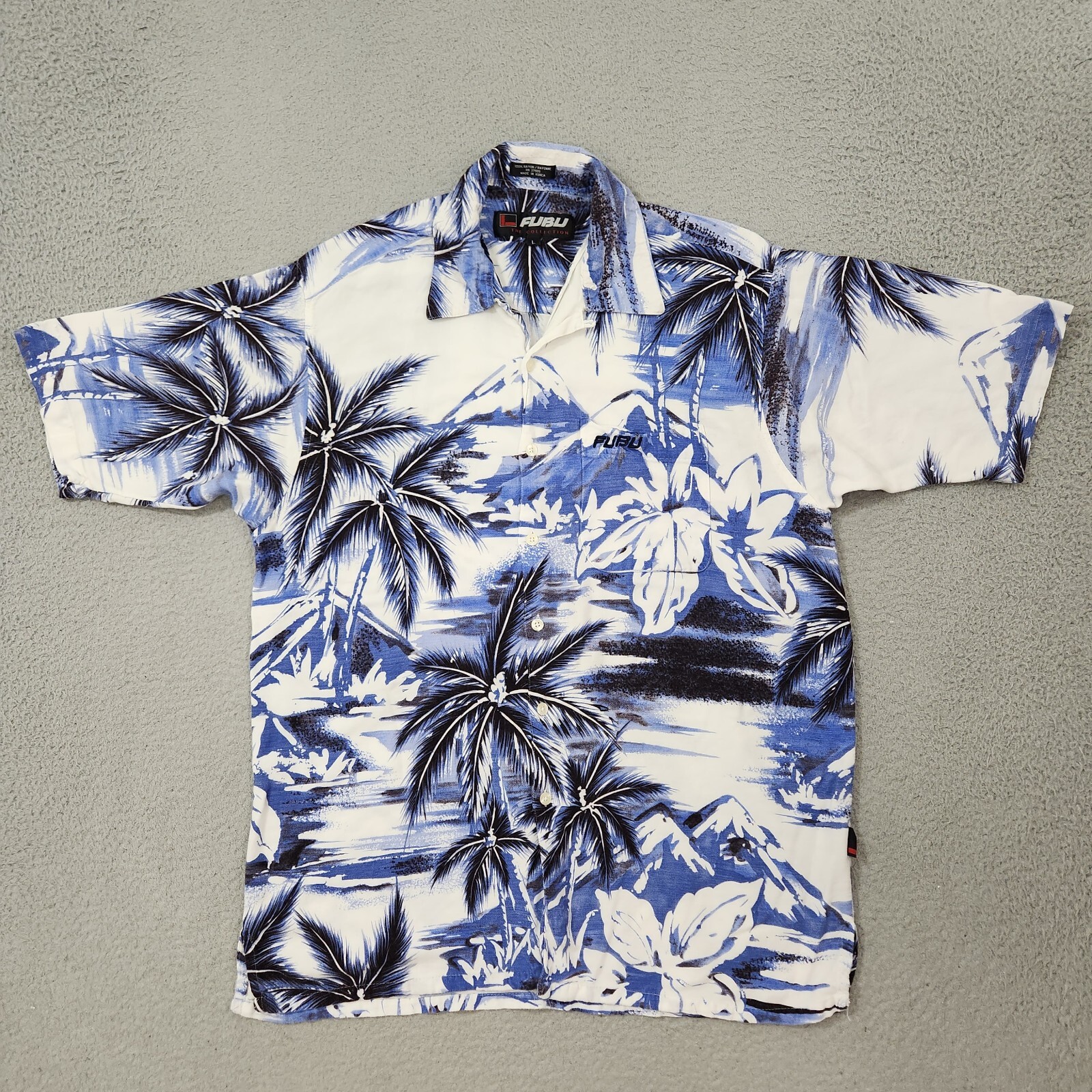 Vintage Fubu Shirt Mens Large Blue Hawaiian The Collection