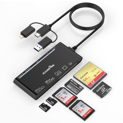USB C Lightning USB3.0 Multi Card Reader for SD CF XD MS Micro SD TF, 7 in 1 ...