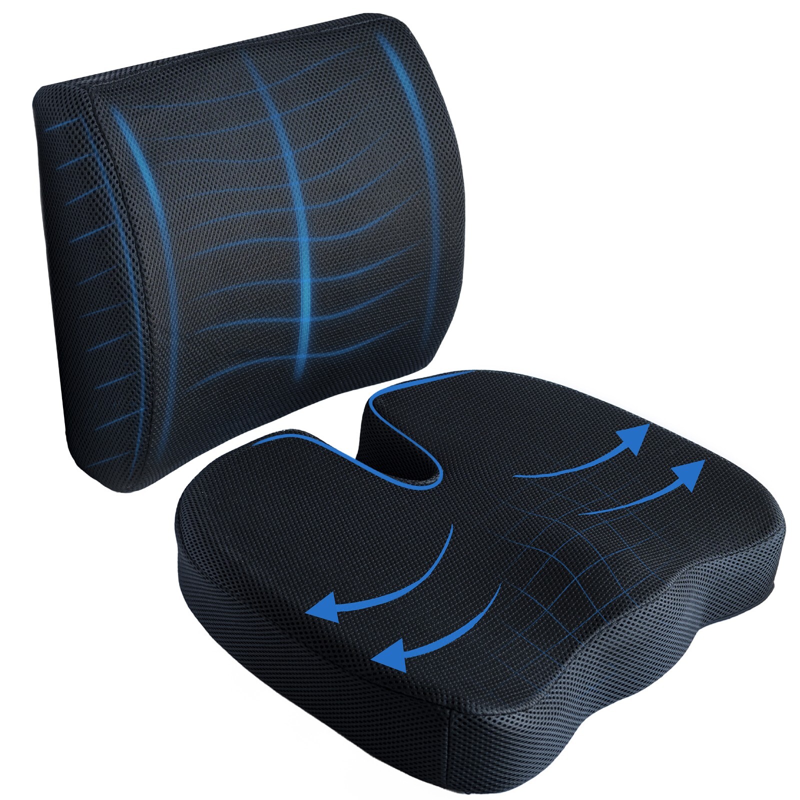 SEABABOO Cojín Lumbar Support Back 1 Pieza Cojin Lumbar Coche Soporte De Espalda Cojin Lumbar Ergonómico Con Esponja Memoria Almohada Lumbar Para Asientos De Automóvil Silla De Oficina&Ruedas (Negro