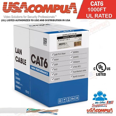 CAT6 1000ft  Solid Copper Ethernet Cable UL LISTED (WHITE)
