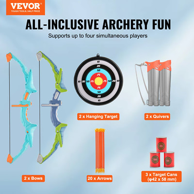 VEVOR Bow and Arrow Set for Kids, 2 Pack LED Light Up Archery Set with 20 Suctio