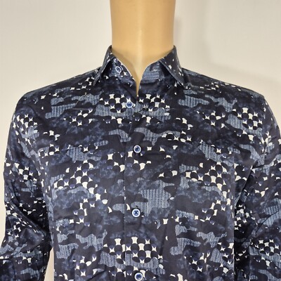 Luchiano Visconti Black Men's Shirt  Size S Button up Long Sleeve Blue  (03)