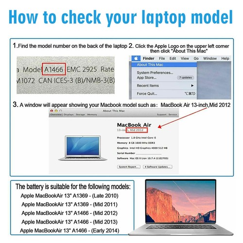 A1496 A1466 Battery For MacBook Air 13' A1369 A1405 A1377 2013 2014 2015/Charger